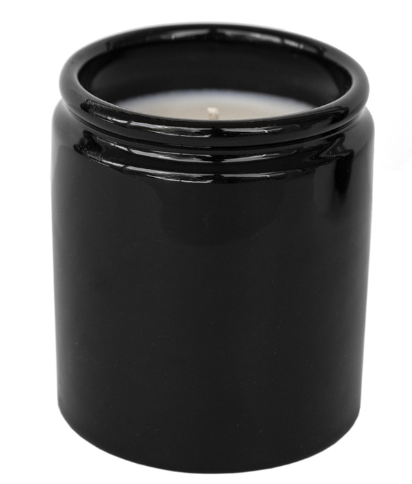 white black glass candle jar with silver tin lid