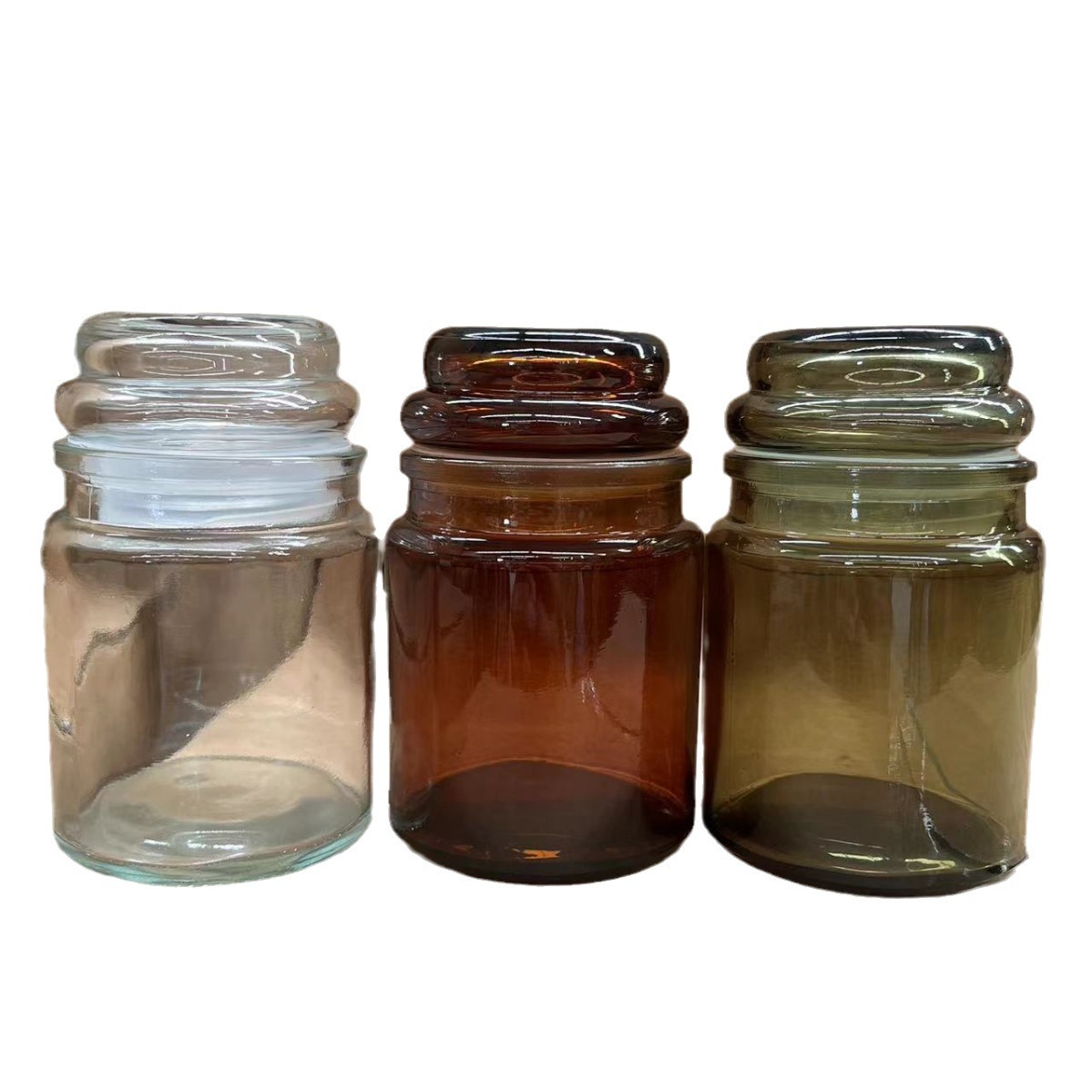 Large wholesale brown green clear yankee candle container with mushroom lid