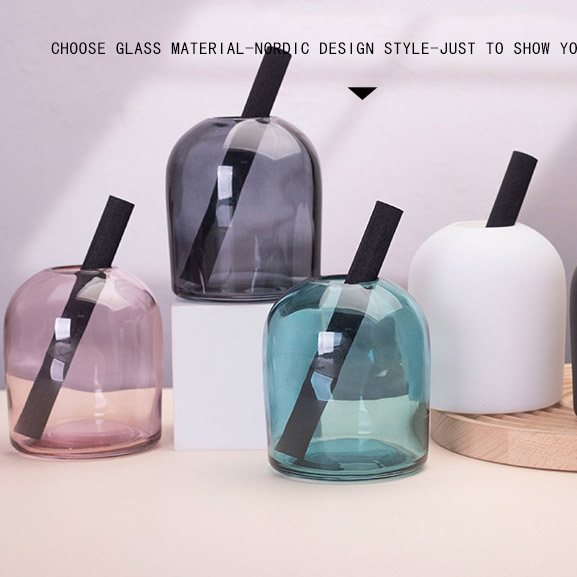 large glass diffuser bottle gray clear pink blue