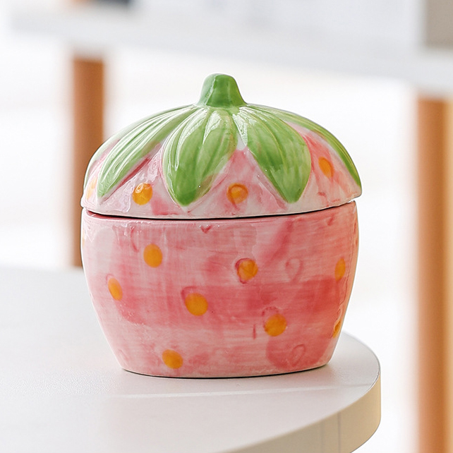 pink red strawberry ceramic candle jars container winter with lid