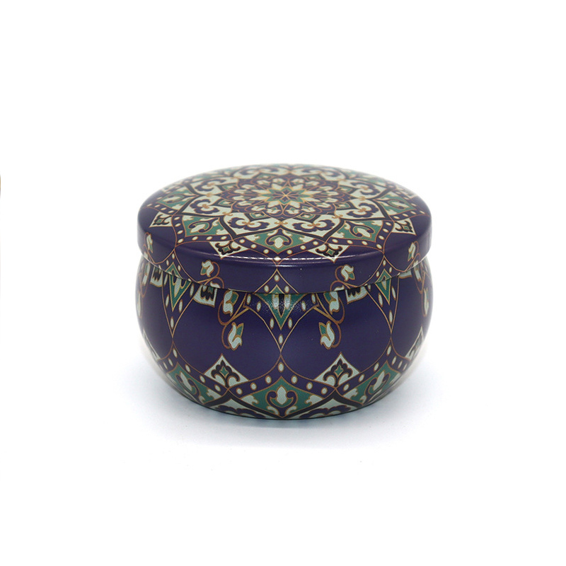 black pattern flower promotion Iron cans new drum-shaped round candle cans ethnic style