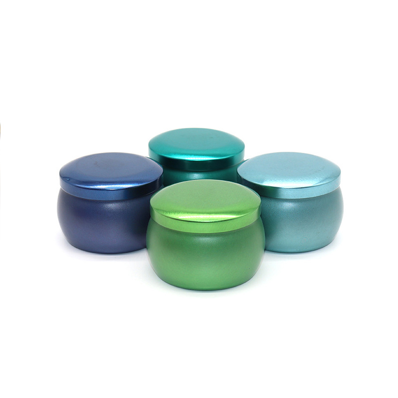 shiny red blue green pink tin candle jar container with lid
