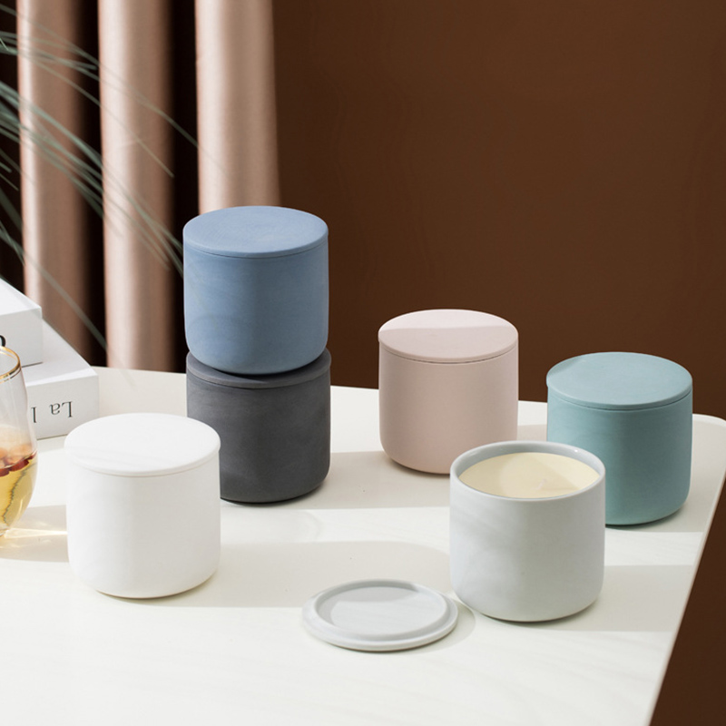 Matte Empty Ceramic Scented Candle Jars With Ceramic Lid