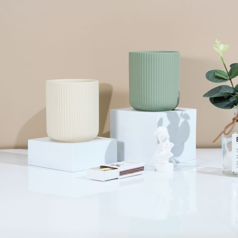 vertical stripe matt luxury recycle ceramic candle vessels 8oz 10oz