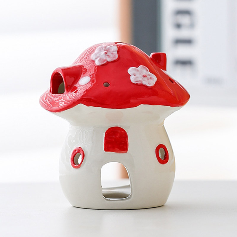 Cute Mushroom House ceramic candle holder