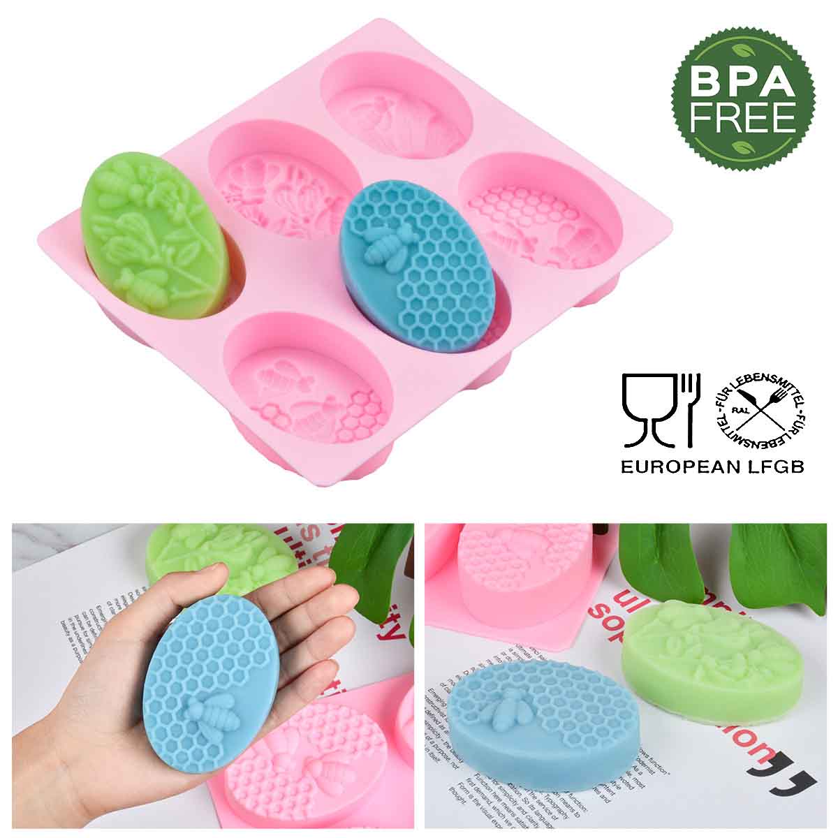 Wholesale 6 six cavities bar honey bee Silicone mold bulk buy for candle soap  Moulds DIY soap making accessories 