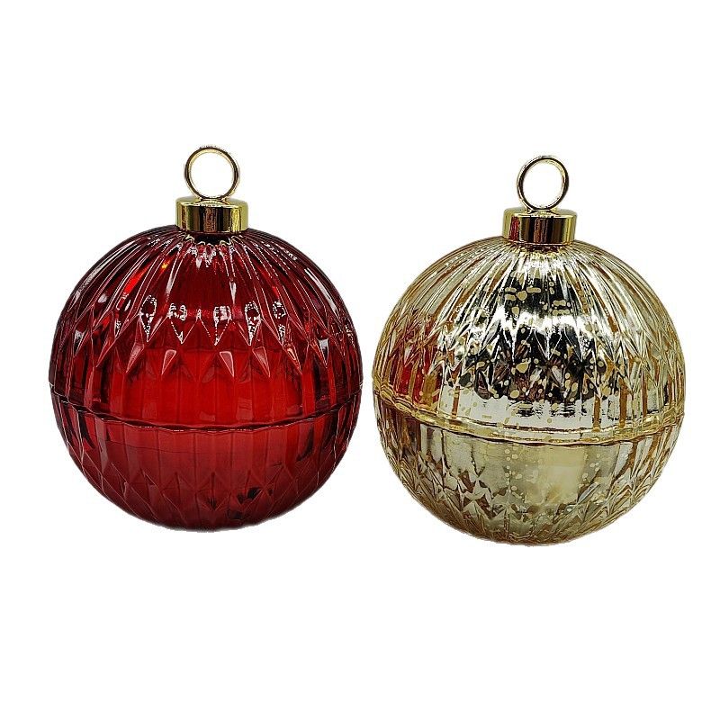 glassware customized Christmas gift vertical rib ball candle jar vessel bulk buy green red gold silver wholesales