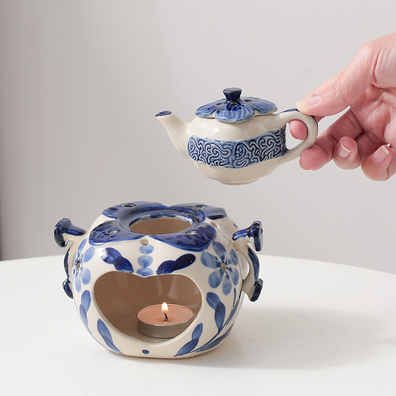 Customized Fragrance Oil Burner metal blue Chinese teapot shape wholesales Alibbaba Amazon bulk buy