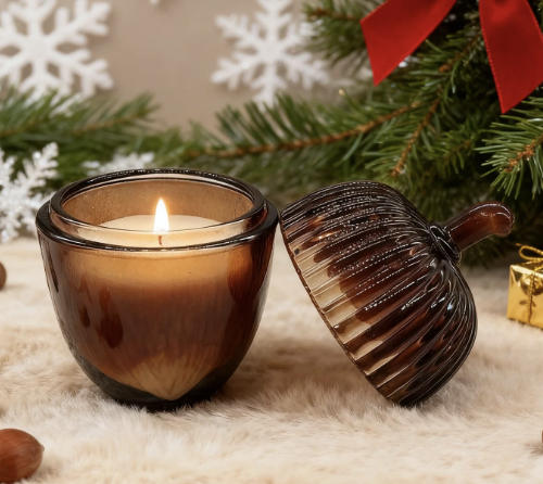 Autumn filbert acorn glass candle jar manufacturer customized