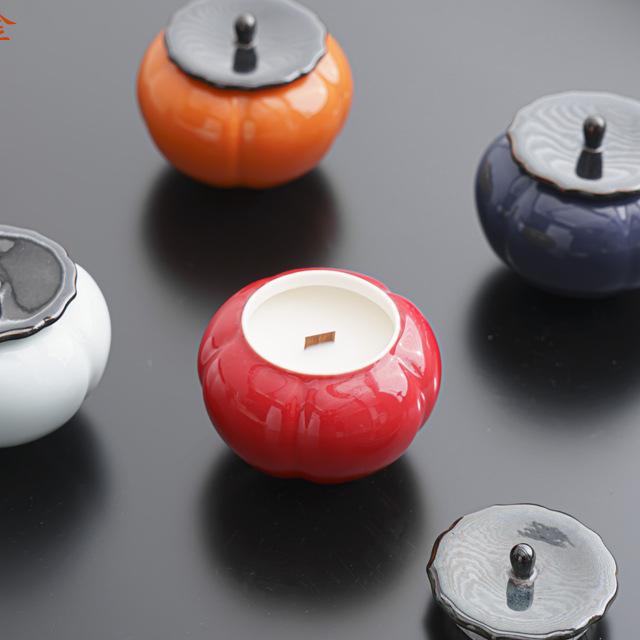 wholesale ceramic fruit lucky persimmon candle jars vessels autumn fall season